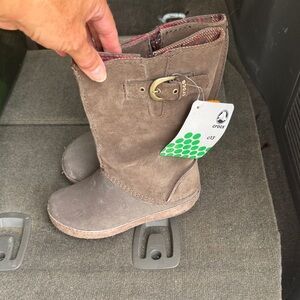 CROCS Taupe Suede Boots with Buckle